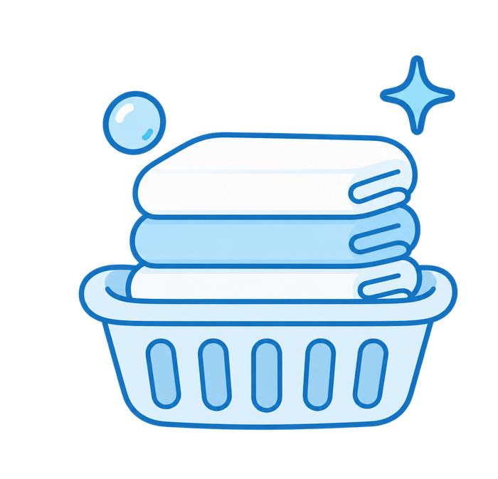 Illustration of a laundry basket with folded towels